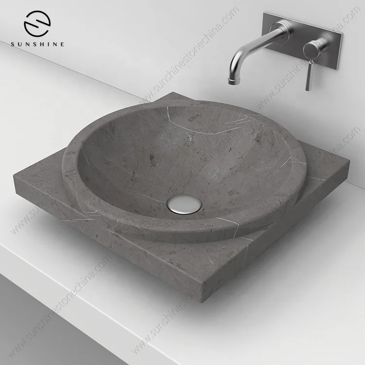 China Quality Factory Price Custom Made Pietra Grey Marble Drop In Small Corner Bathroom Sink Washbasin For Shelf