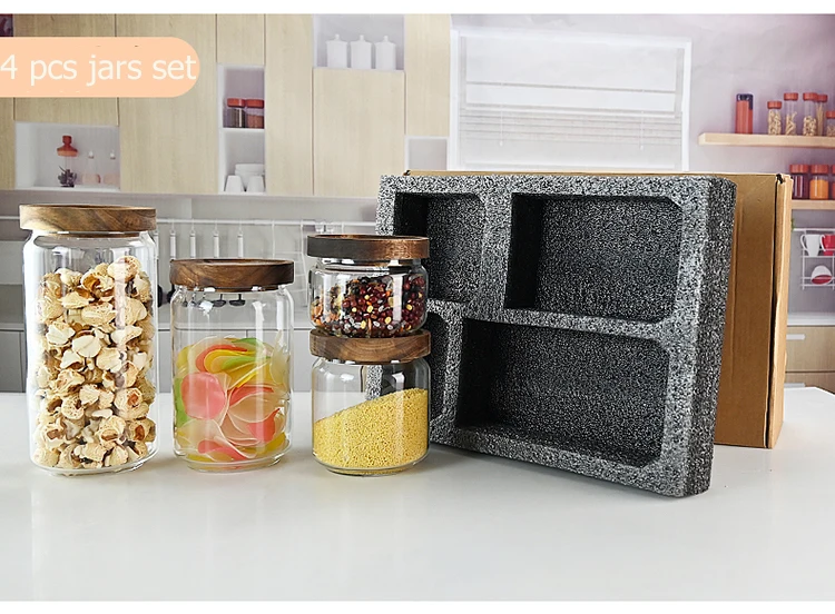 Kitchen Leakproof Mouthblown Heat Resistant Borosilicate Threaded Glass Spice Jar Set
