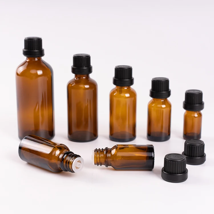 Custom Empty Luxury Amber Brown 15ml 20ml 30ml 50ml 100ml 5ml 10ml Glass Essential Oil Bottle For 5 ml 10 ml  Serum Packaging
