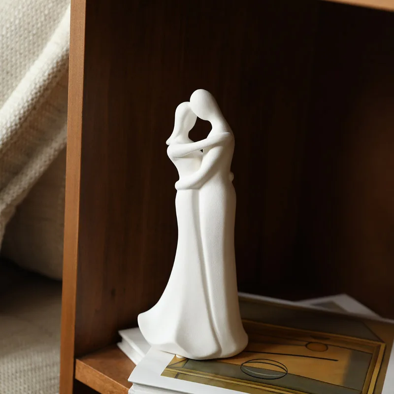 Valentines Lover Hug Kiss Style Abstract Sculpture Statue Collectible Figurines Wedding Gift Home Office Bookshelf Desktop Decor