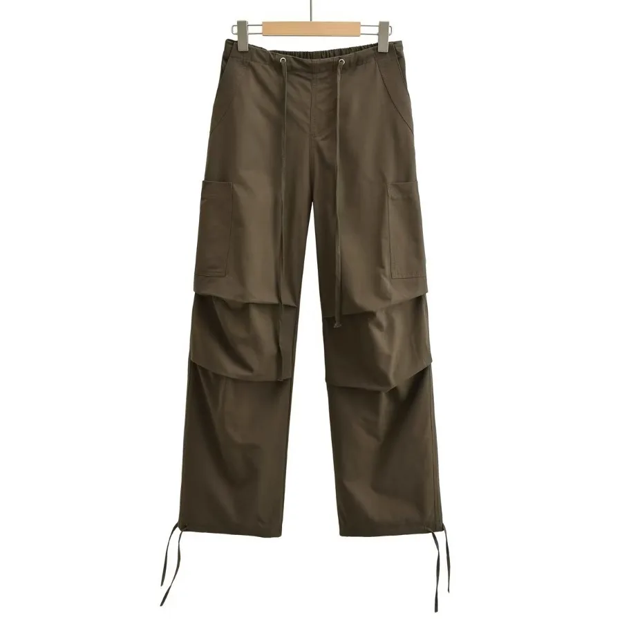 Women Winter Long Thermal Drawstring Waist Street Leisure Hip Hop Cargo Pants