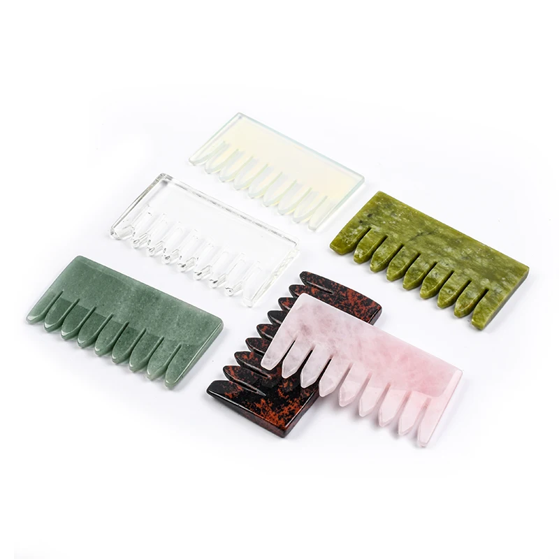 Custom Logo Pure Natural Jade Stone Gua Sha Hair Comb OEM/ODM Head Hair Massage Quartz Guasha Comb