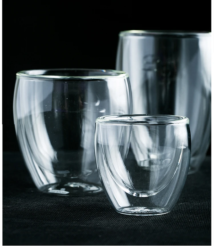 Double Wall Glass Cups Clear Heat resistant High Borosilicate Coffee Tea Water Drinking Cups without Handle