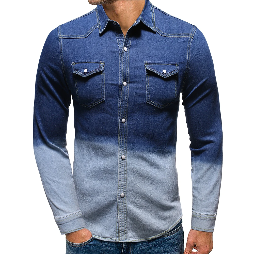 Fashion Tops designer shirt dress denim  Long Sleeve Casual Jeans Shirts for  men