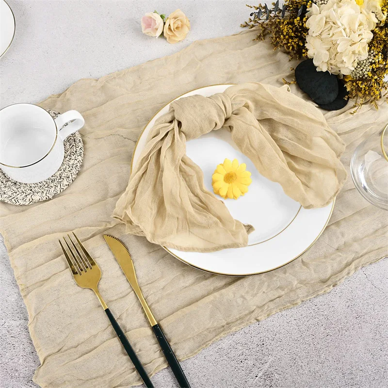6 PCS Voile pleated napkin Country Bohemian table cloth decorated wedding party evening napkin placemat