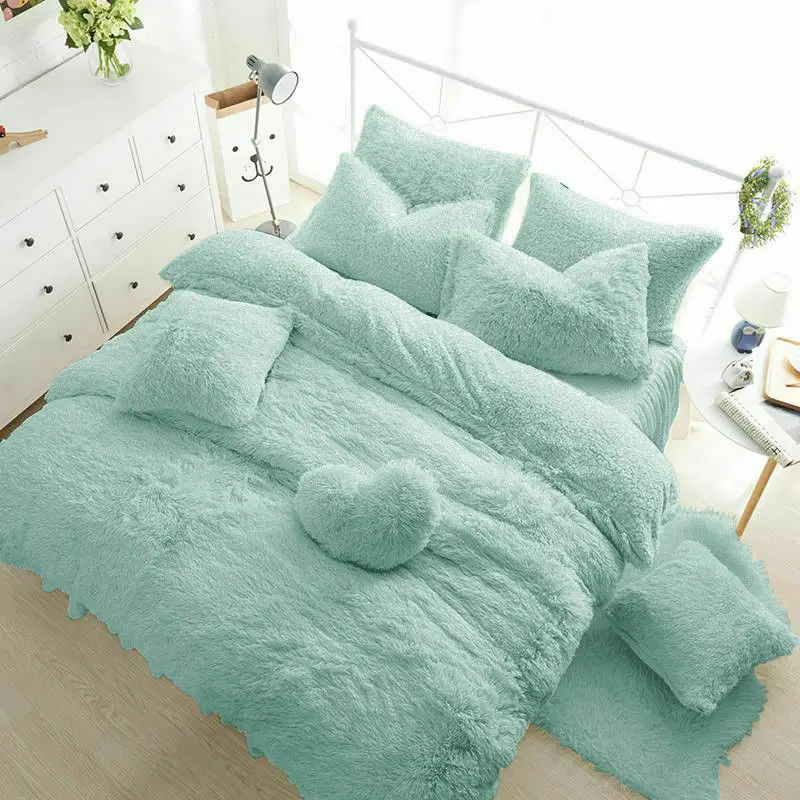 Luxury Colorful Fur Fleece Hypoallergenic Duvet Cover Quilt Soft Cozy Bedding Set bedding collection