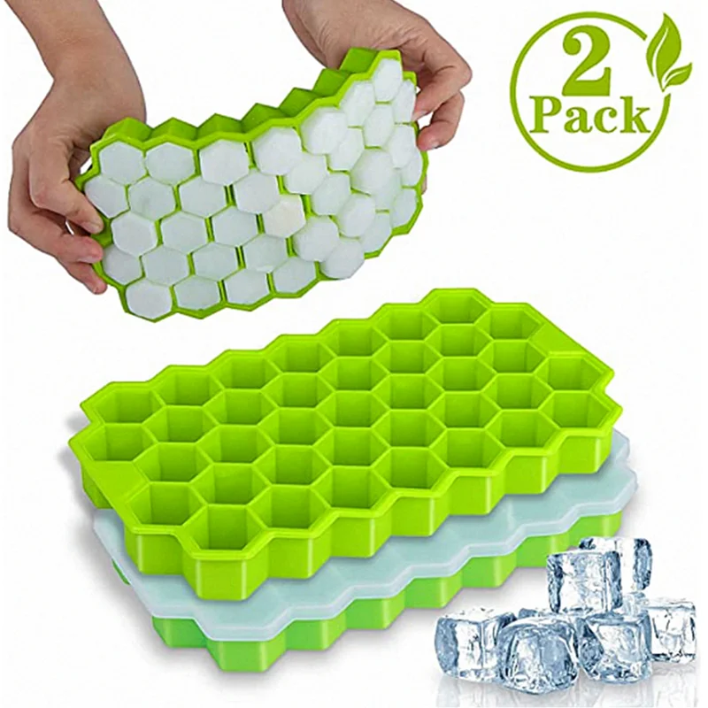 2 Pack Silicone Ice Cube Trays with Lids Ice Tray Mold for Whiskey, Cocktail, Stackable & Flexible