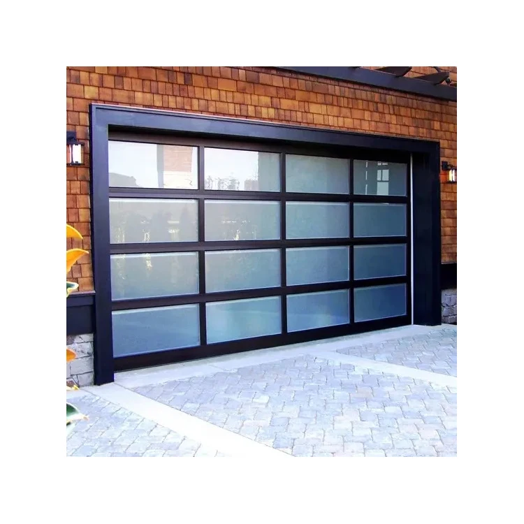 transparent sectional single sliding frosted glass garage door