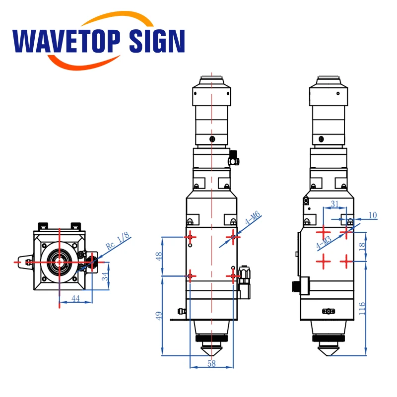 WaveTopSign WSX KC13 0-2 кВт Волоконно-Лазерная режущая головка ручная 2000 Вт для резки металла