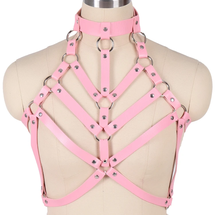 Women  Punk  Goth Leather Harness Chest Bondage Cage Bra Sexy Top Body Exotic Wear Plus Size Pole Dance Pastel  Festiva Rave