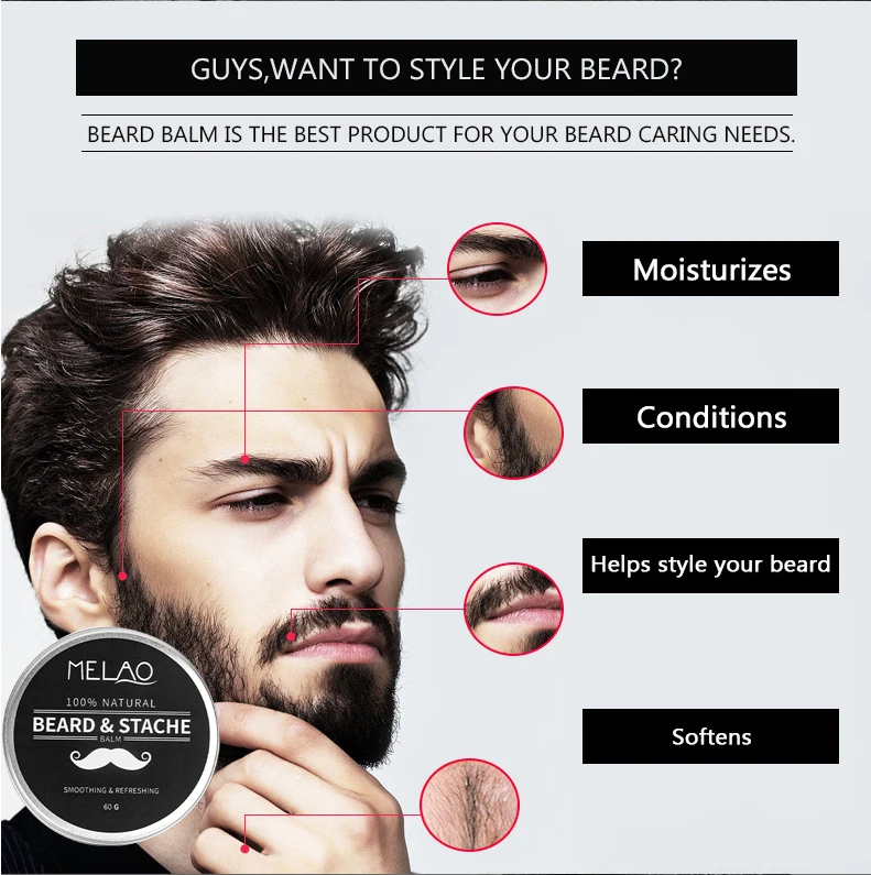 Private Label Natural Vegan Strengthen Soften Beard Wax Mustaches Men Beard Balm OEM Organic Beard Growth Balm With Shea Butter