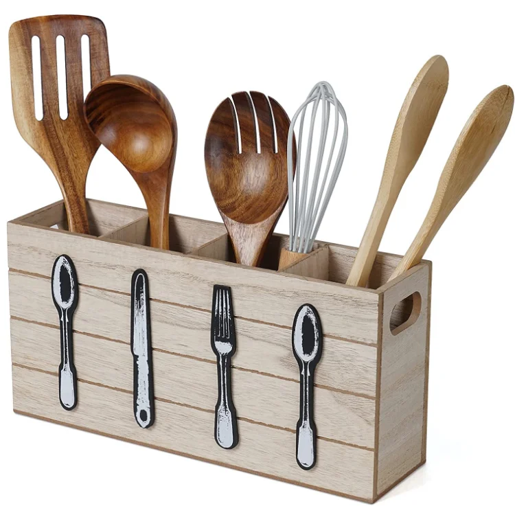 eco friendly wood cutlery box  wooden cutlery organiser stand for spoon knife fork spatula