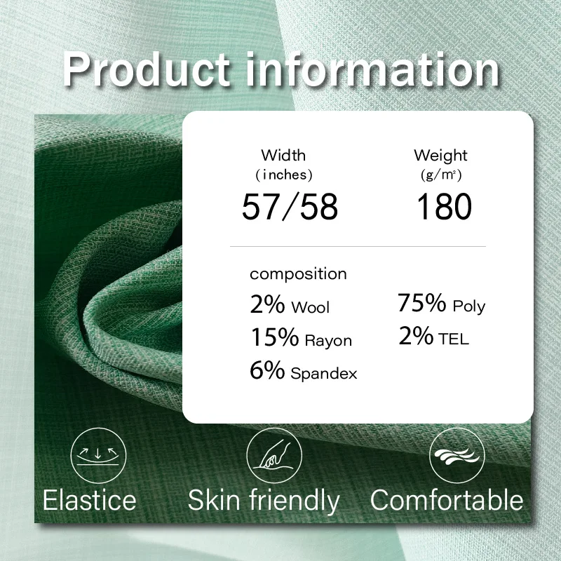 Value Deal Lightweight 180GSM Polyester Rayon Wool Green  Abaya Carbon Fiber Fabric Knitted Twill Fabric Textile for Dress
