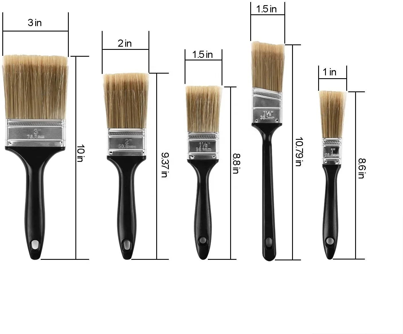 CIC bristle & synthetic filament hair flat head multiple size caesar plastic handle paint brushes