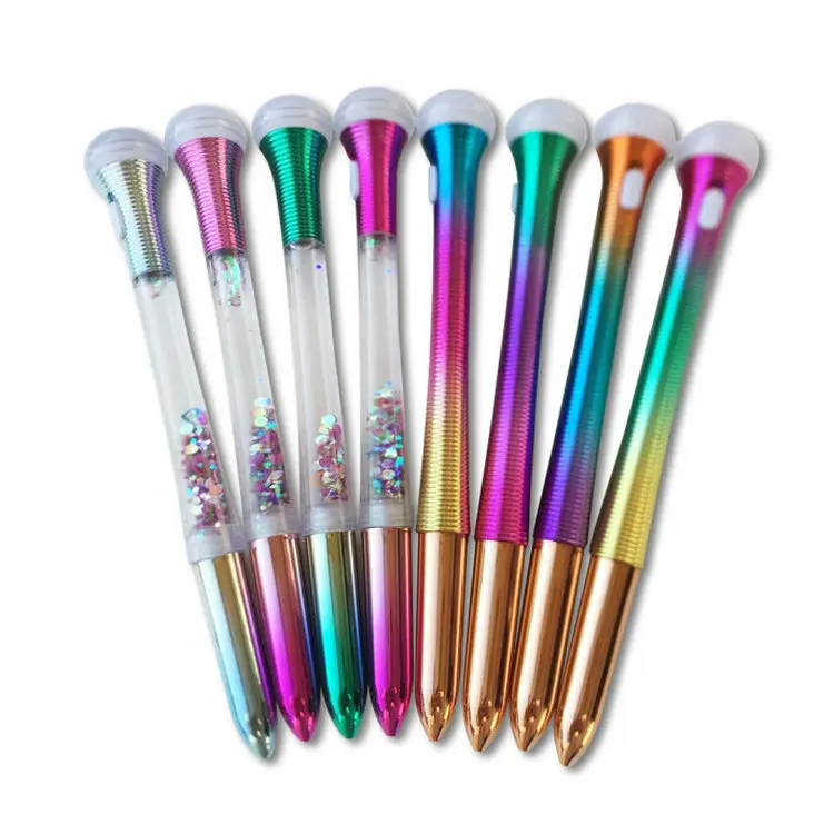 Japan Korean Creative Big Ball LED light Pen Changing Colorful Rainbow Ball  Pen Glitter Floating Pen with LED light