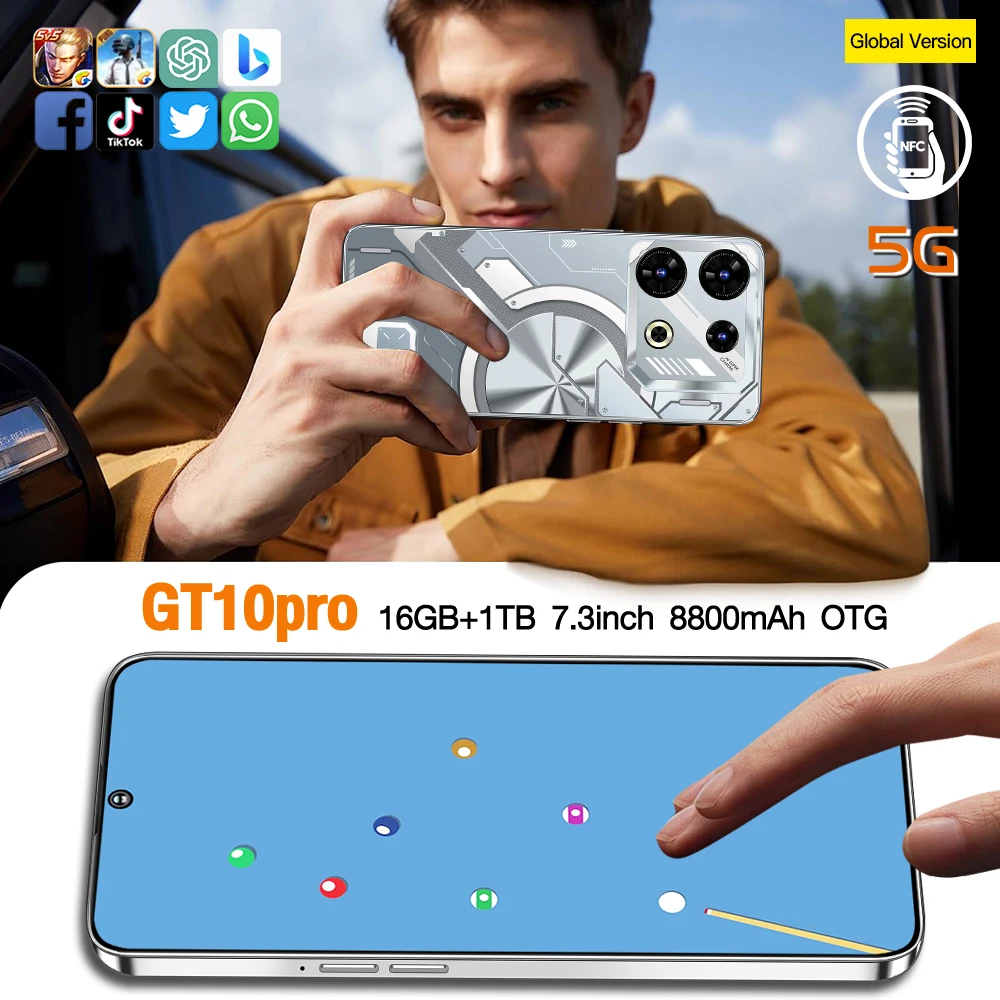Новейший GT10 Pro 6 8-дюймовый смартфон на базе Android 128GB RAM ROM 4G LTE разблокированный мобильный телефон