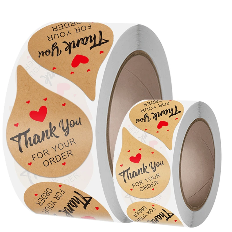 Self Adhesive Round Vinyl Sticker Custom Print Kraft Paper Packaging Thank You Label Stickers