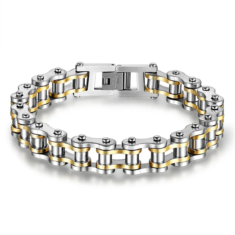 Wholesale cool bracelet men Silver gold two tones stainless steel  motorcycle bike chain bracelet