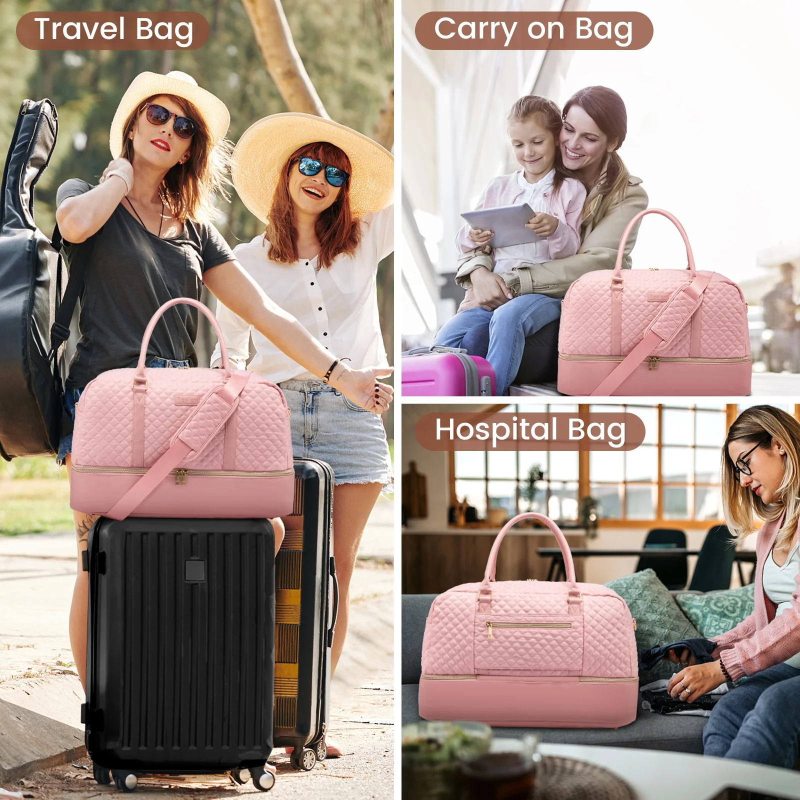 LOVEVOOK wholesale organizer toiletry bag waterproof 2pc tote diamond pattern large women gym weekend travel duffel luggage bags