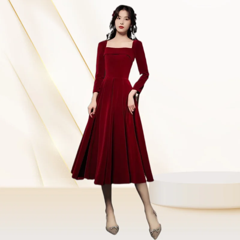 ladies dress clothing woman clothes Velvet fabric high fashion dress lady bridesmaid long sleeve bride evening dress