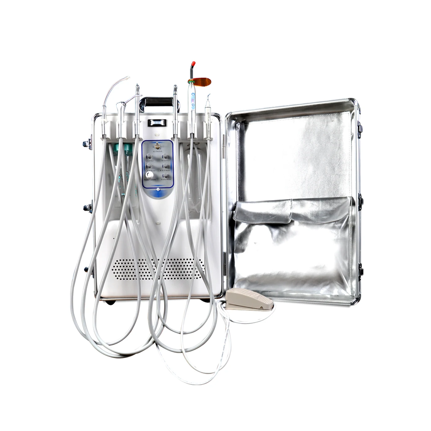 Low noise portable dental unit with high suction