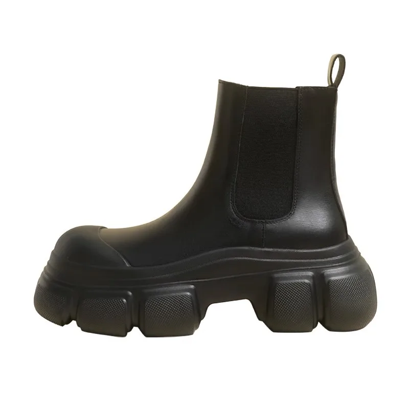 XINZI RAIN Wholesale Fashion Ladies Thick Sole Boots Solid Black Leather Height Increase 6cm Platform Women Ankle Chelsea Boots