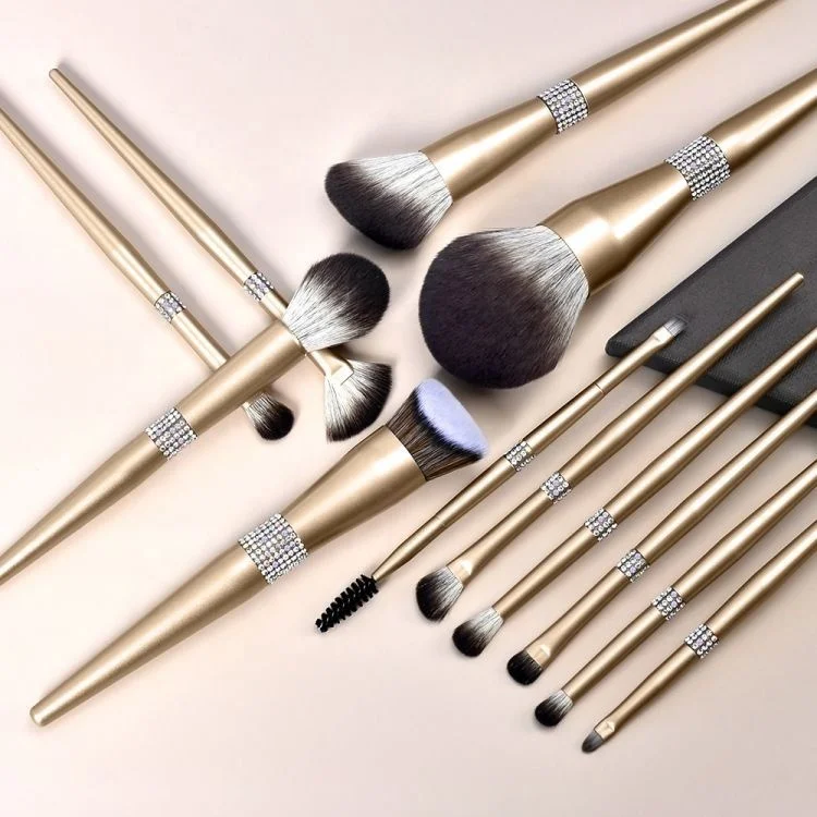 Synthetic Hair Best Free Samples High End Wholesale 12 pcs Diamond Gold Crystal Gift Gold Luxury Bling Makeup Brush Set