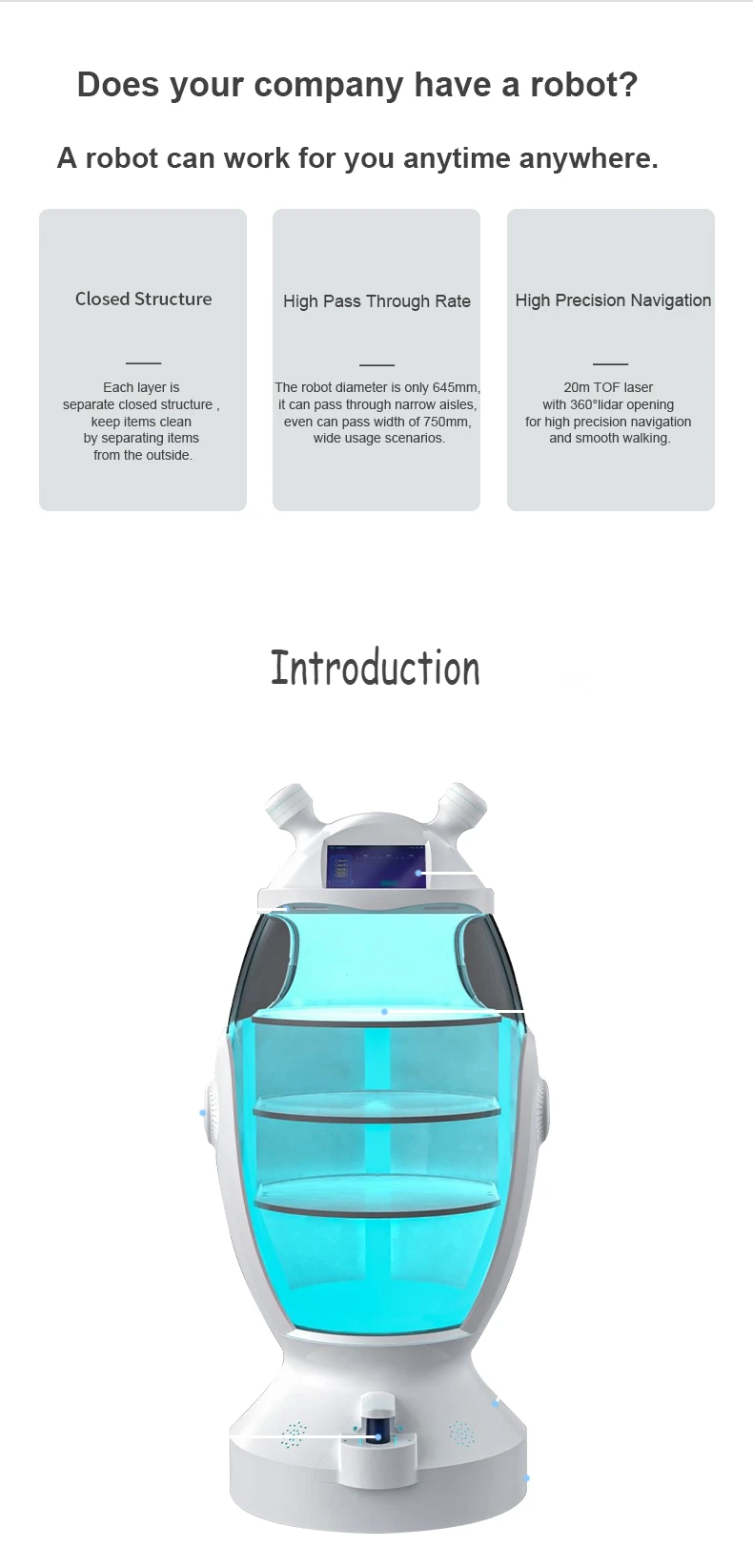 2022 New Released 360 Degree Lidar Opening Efficient Obstacle Avoidance Intelligent Smart Service Robot Delivery Robot