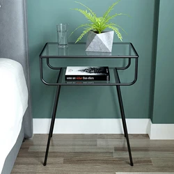 Tempered Glass Top Mid Century Accent Metal Gold End Table Modern for Bedrooms Bedside Table Night Stands Side Table