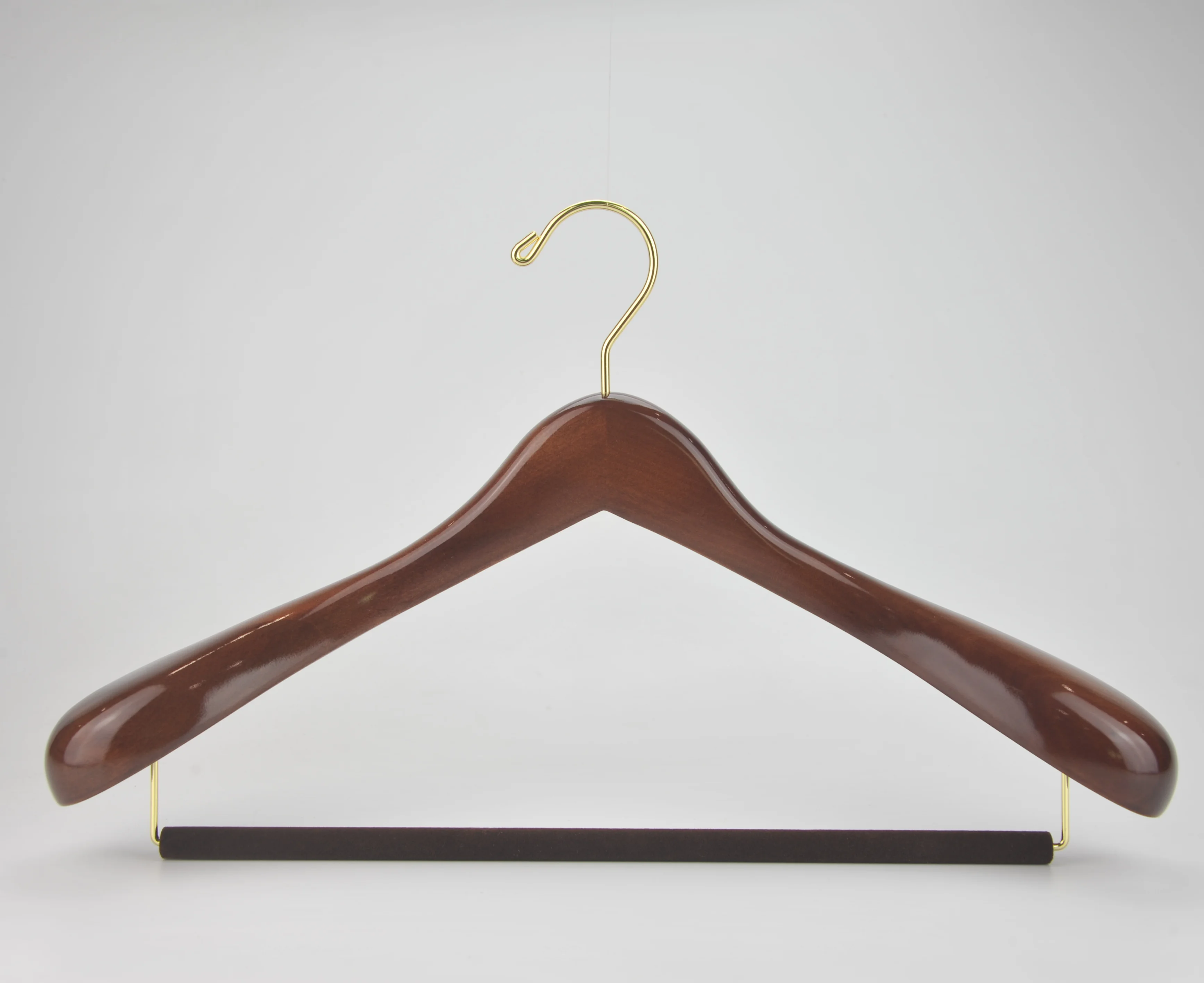 Luxury shiny walnut color lotus wood coat hanger with drop bar