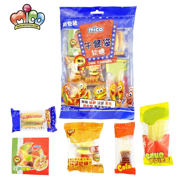 Burger French Fries Pizza Hot Dog  cartoon fast food shape sweet gummy candy