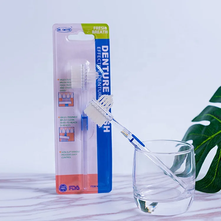 High Quality Direct Factory Double Sided Denture Brush OEM Available with Blister Card for Tongue Cleaning