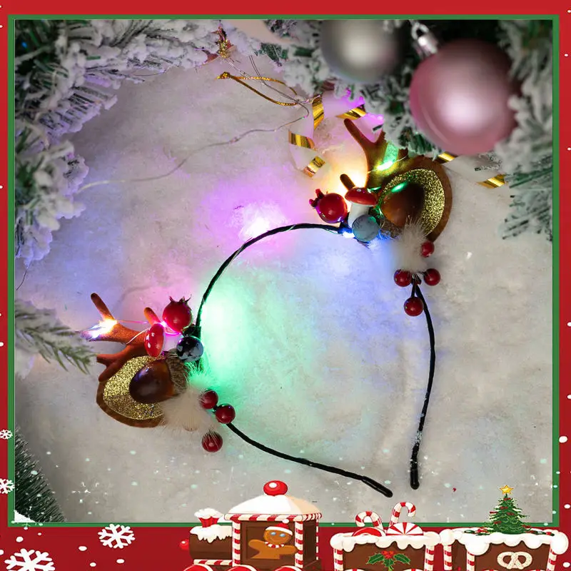 Xmas Christmas hair band lights bells tree branch hair band Christmas decorative christmas party headband with led light
