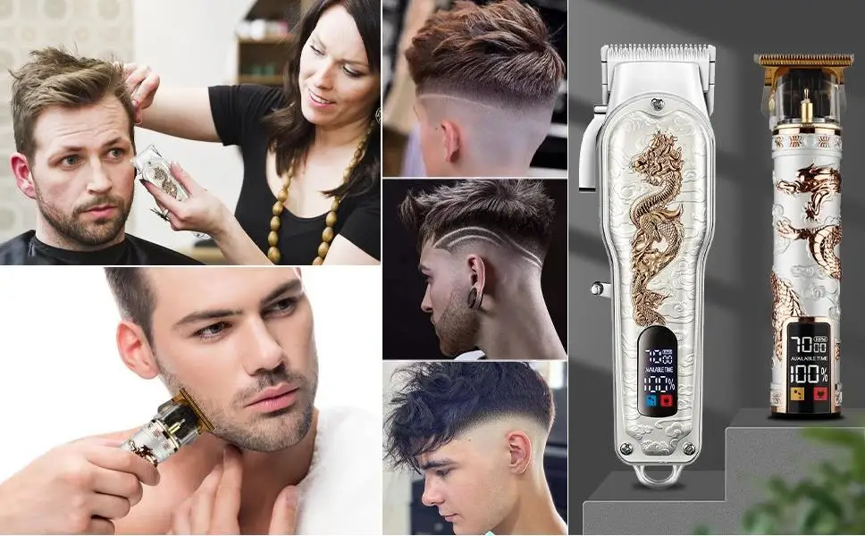 HIENA Hair Clippers for Men T-Blade Trimmer Set Men Professional Cordless Barber Hair Clippers Set with LED Display