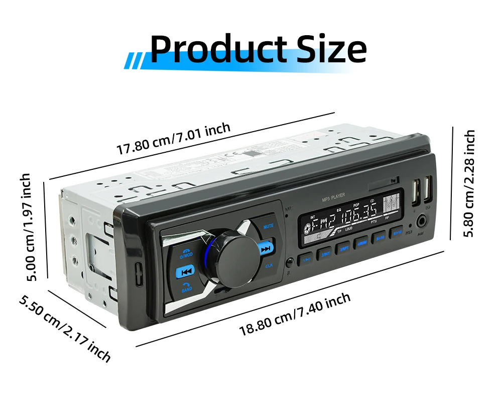 BQCC 1DIN Universal Car MP3 Radio BT/FM/TF/USB/DAB Music Player FM Receiver Steering Wheel Control DVD Player Car Stereo D3305