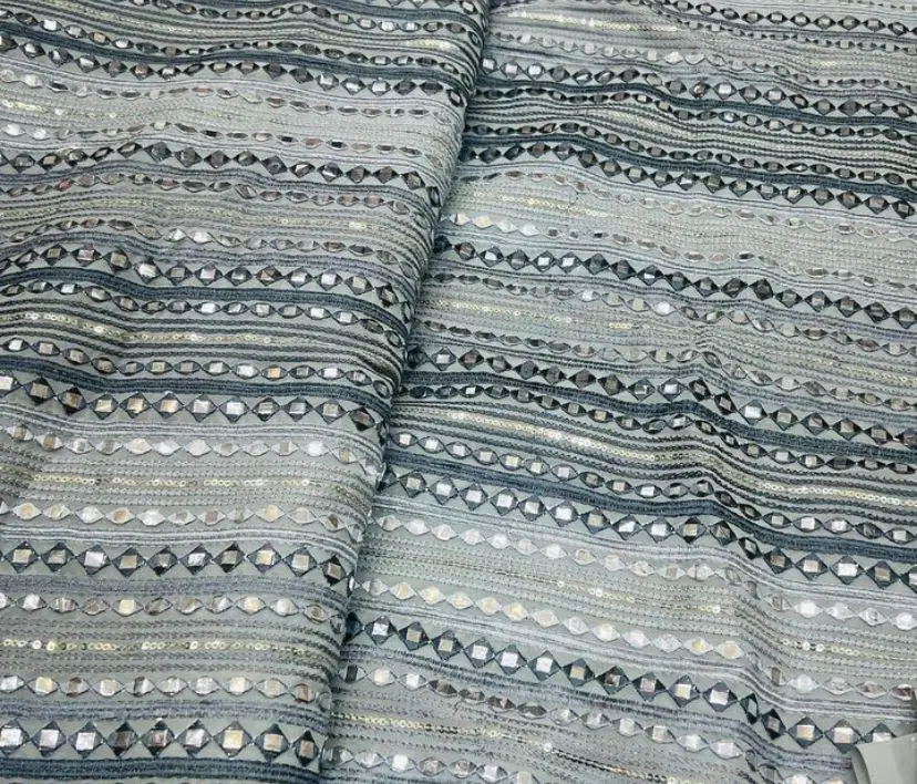 New Arrival Embroidery Paper and Sequence Work Georgette Fabric for Clothing From Indian Exporter at Bulk Price