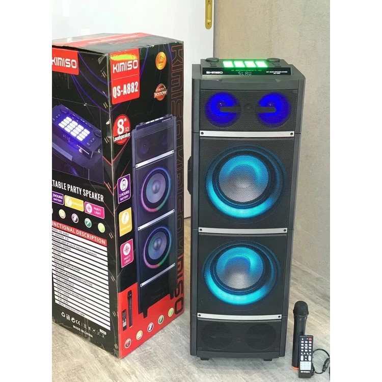 QS-A880 New Speakers KIMISO Double 8inch Speaker Big TWS Bass Speaker With Remote Control