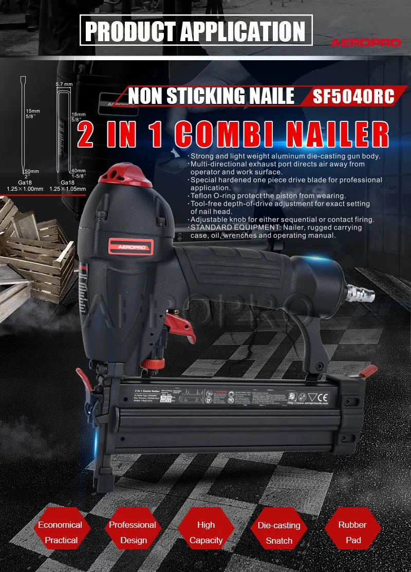 AEROPRO SF5040RC 2 in 1 Combi Nailer and Stapler Pneumatic Brad Nail Gun and 18 Gauge Staple Gun