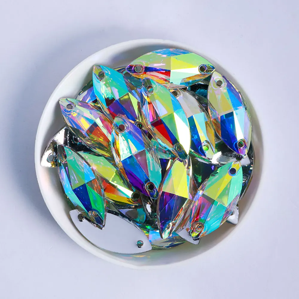 New Arrival Latest Navette Shape Resin Rhinestone AB Color 100 pcs per Package Bright Shining Resin Sew On Stones With Two Holes