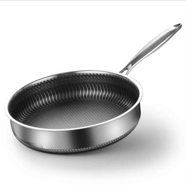 Factory Price Nonstick Fry Pan Tri-ply Honeycomb Frying Pan Stainless Steel Woks With Transparent Lid