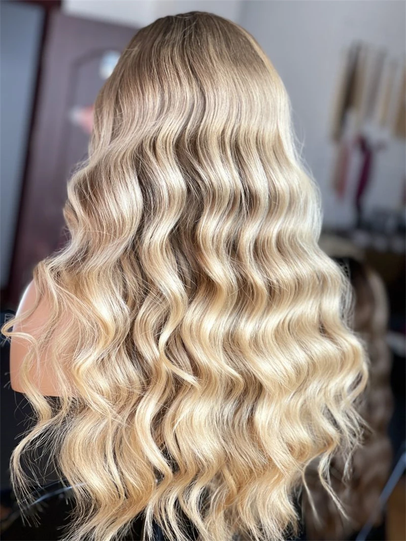 SHY 100% Raw Human Hair Full Lace Wigs Caramel Blonde Highlights with Brown Roots 13X4 Lace Frontal Wig HD Perfect Glueless wig