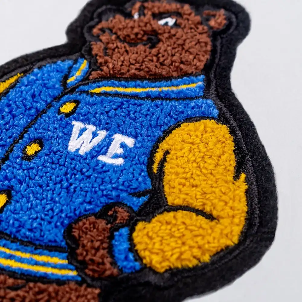 Hot Sell Large Custom Logo Towel Embroidery Chenille Bear Animals Patches Iron On Heat Press Custom Chenille Patches For Cloth
