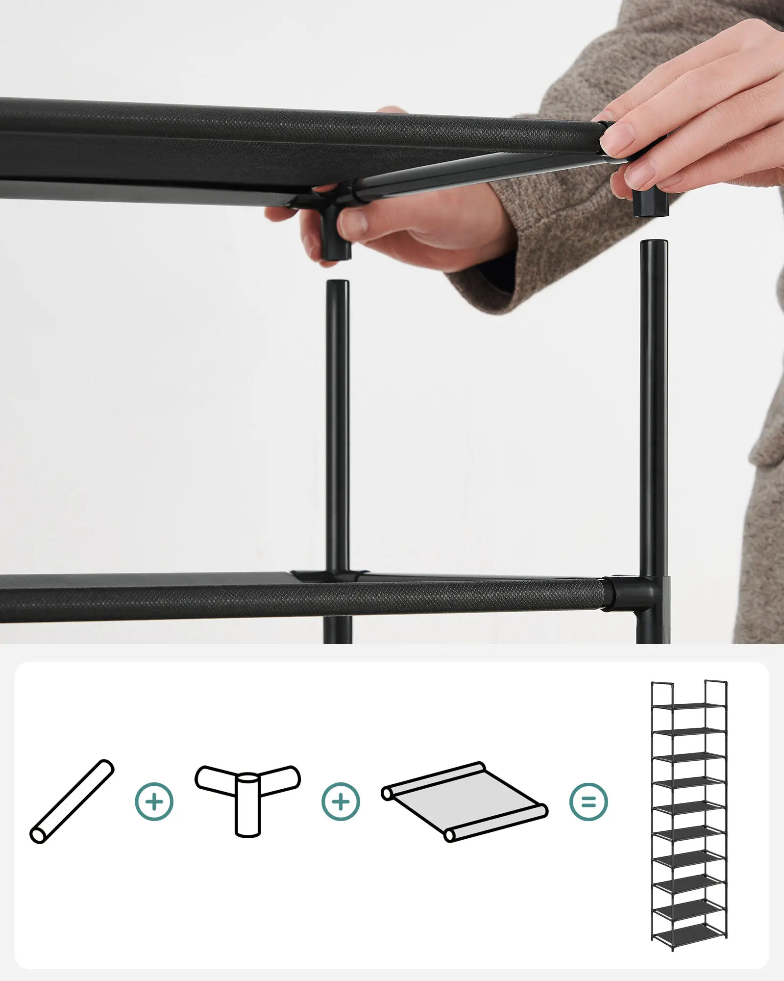 10 Tiers Free Standing Waterproof Black Plastic tall closet organizer shoe shelf shoe rack for closet