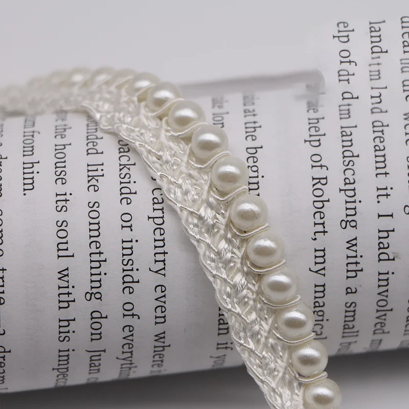 Hand-stitched Pearl Glitter Beads Braid Lace Ribbon Wedding Dress Skirts Collar Neckline DIY Sewing Appliques