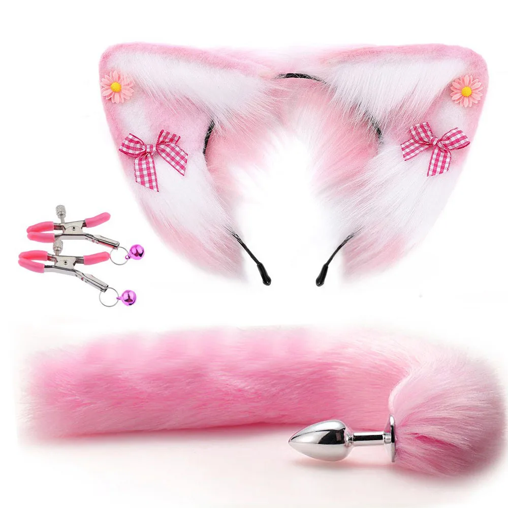 Party Cosplay Costume Gifts Anal Toys Plug Fox Tail Clip Ears Butt Plug Set Couple Game Play Adult Sex Toy Fancy