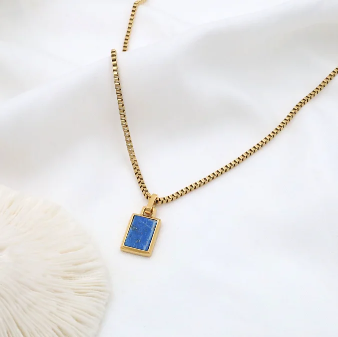 Europe And The United States Ins Light Luxury Sweater Chain 18k Stainless Steel Inlaid Natural Stone Pendant Necklace Women