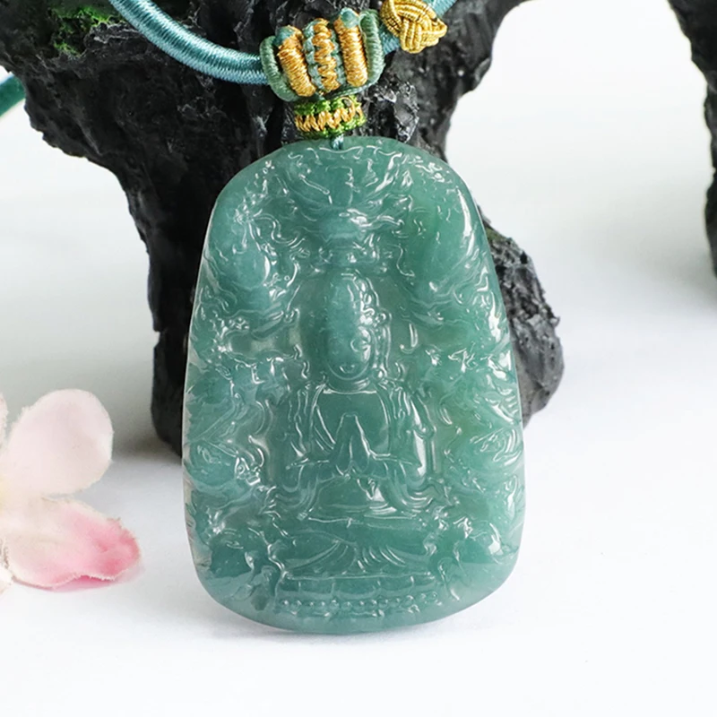 Goddess of Mercy Hand-carved Burma Jade Pendants Myanmar Jade Pendants With Hand-woven Rope Dragon Shape Jadeite Pendants