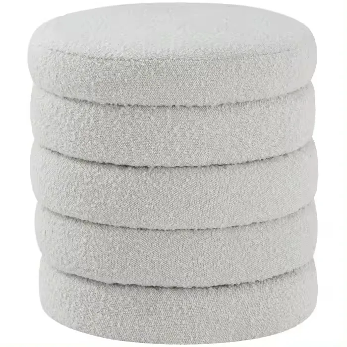 Classic design modern storage stool boucle fabric upholstered round pouf ottoman living room stools