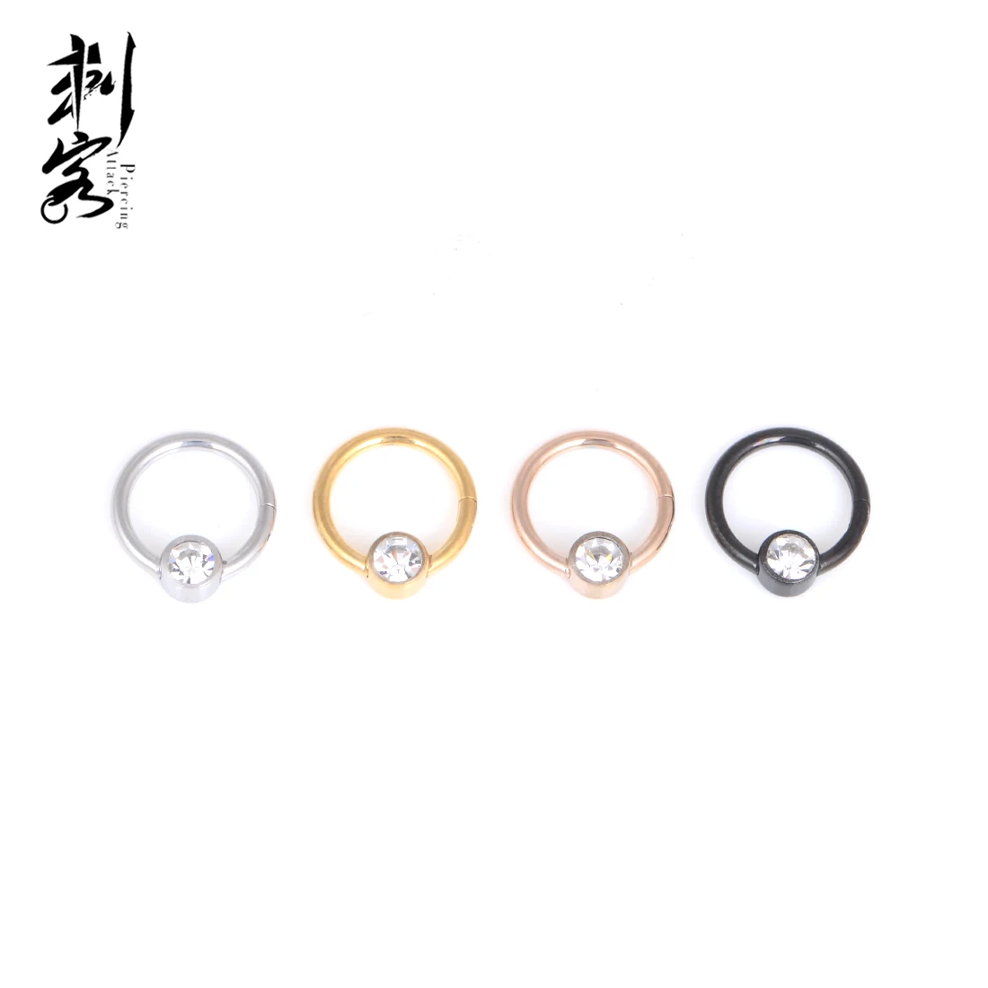 316L Surgical Steel  Smiley BCR Hinged Ring with Flat Disc Clear Stone Body Piercing Jewelry