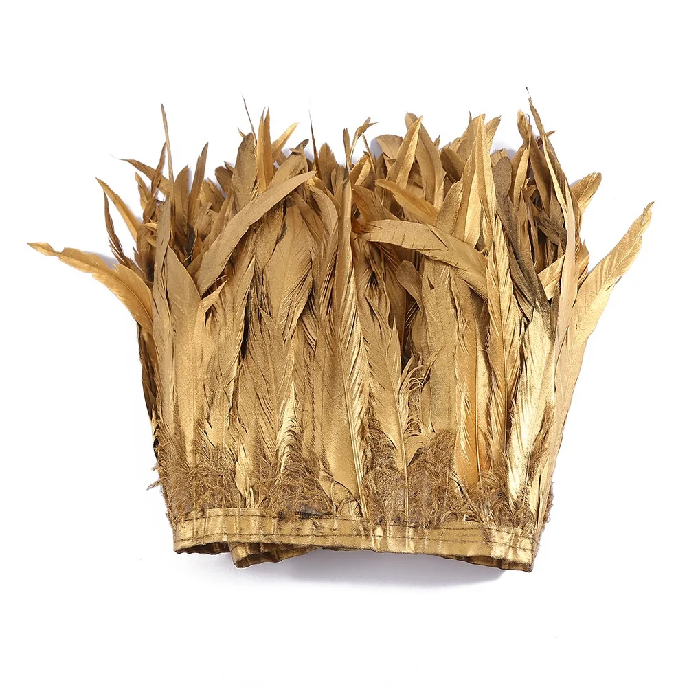 Дешевая распродажа отделка золотого петушиного хвоста перья бахрома для карнавальной вечеринки танцевального платья кружевное украшение